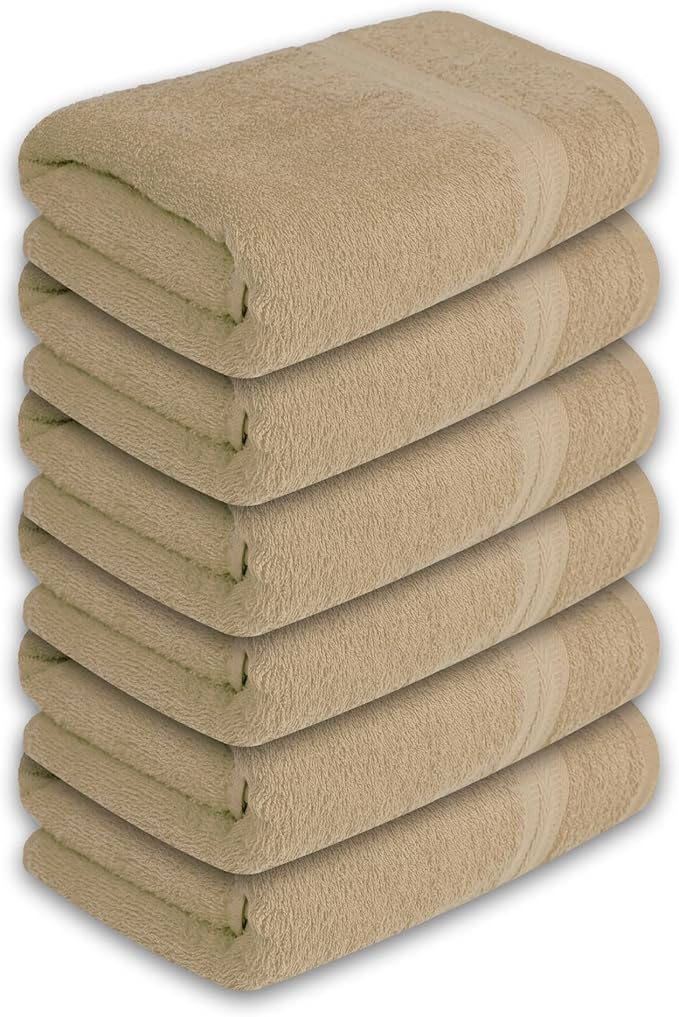 Medium Bath Towels Pack of 6 – 24x48 Inches – Soft, Quick Dry & Highly Absorbent – 100% Cotton Towels for Bathroom, Spa, Gym & Hotel – Beige