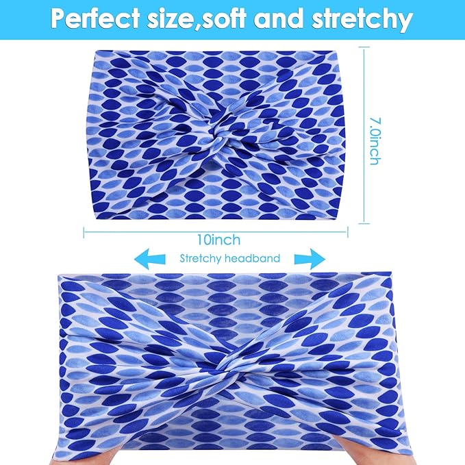 HAUHC Extra Wide Headbands for Women, 7'' Large Cotton Like Turban Knotted Bandana Head Bands for Women Non Slip, Boho Headbands for Women's Hair (6PCS Print 1, average size)