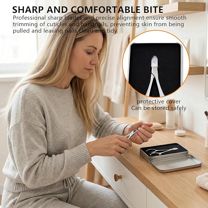 Cuticle Trimmer Nipper, Stainless Steel Cuticle Clipper with Round Comfort Grip & Sharp Blade - Easy for Home Manicure Pedicure, Beginner-Friendly Nail Care Tool with Protective Cover