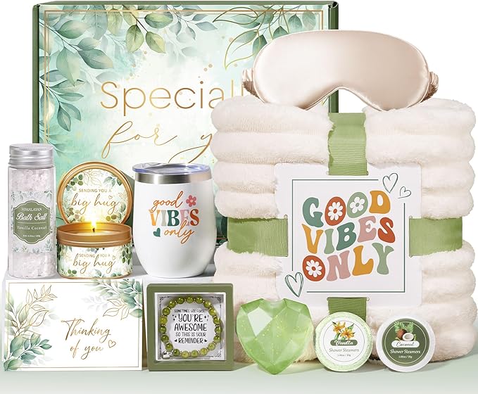 Mothers Day Birthday Gifts for Women Self Care Gift, Get Well Soon Gift Baskets Relaxing Spa Care Package for Women with Blanket, Unique Gift Baskets for Mom Her Wife Girlfriend Friend Sister Teacher