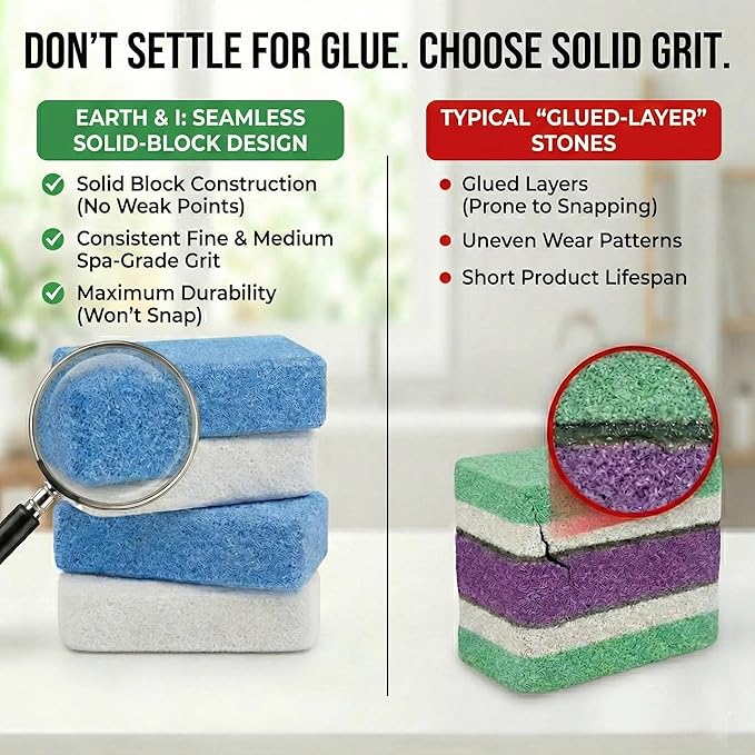 Earth & I Pumice Stone for Feet – 4-Pack Callus Remover Set | 2 Coarse + 2 Fine Dual-Grit Dead Skin Scrubber, Heel Exfoliator & Foot Scrubber for Baby-Soft Feet