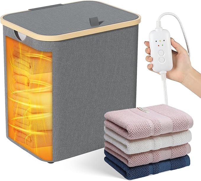 35L Large Towel Warmer/46L Laundry Basket, 2-in-1 Innovative Design, Foldable Towel Warmer for Bathroom, Large Heated Blankets Warmers, Auto Shut Off, Fits Up to 3 Oversized 40"X70" Towels, Ideal Gift