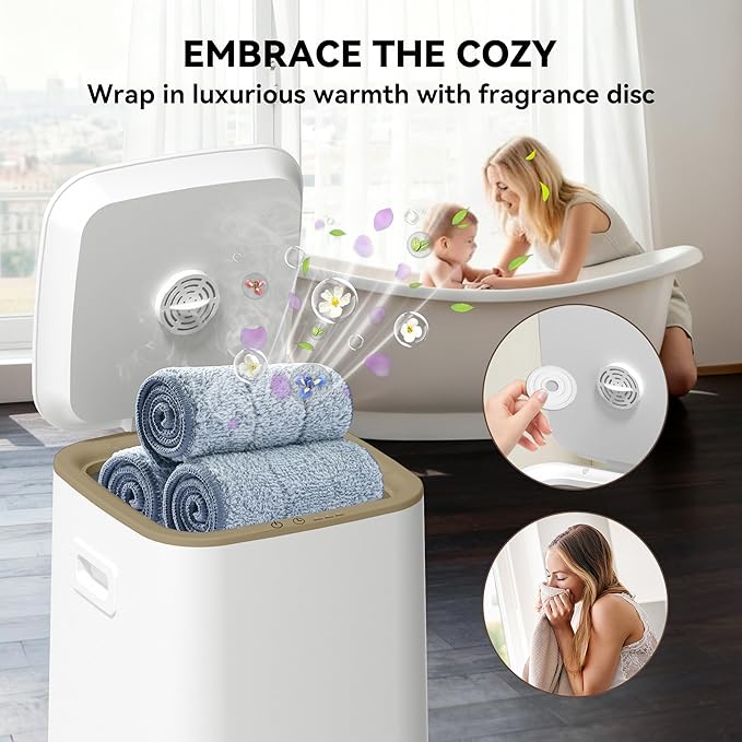 Large Towel Warmer for Bathroom, Unlimited Heating Heated Towel Warmers Bucket, Bath Blanket Warmers for SPA, Auto Shut Off, Fits Up to Two 40"X70" Oversized Towels, Bathrobes, Ideal Gifts, Brown