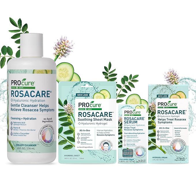 PROcure Rosacare Redness Relief Sheet Face Mask – 5 Pack – Hyaluronic Acid, Licorice Root & Cucumber for Sensitive Skin Hydration & Calming