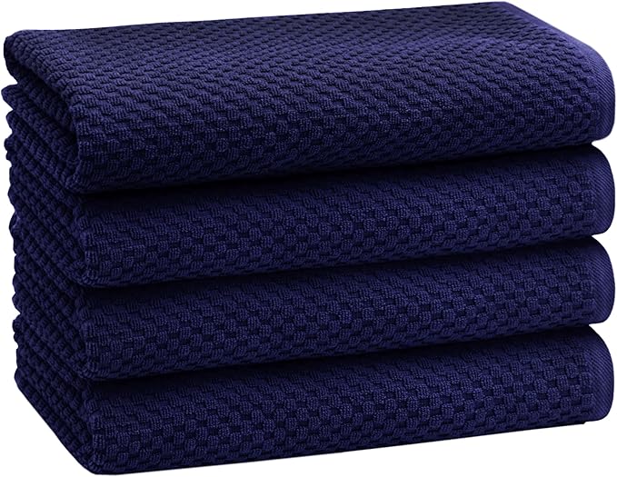 COTTON CRAFT Waffle Bath Towel - Set of 4 Luxurious Euro Spa Waffle Weave Towels - 100% Ringspun Cotton - Super Absorbent Quick Dry Bath Shower Towels - Oversized 30 inches x 56 inches - Navy