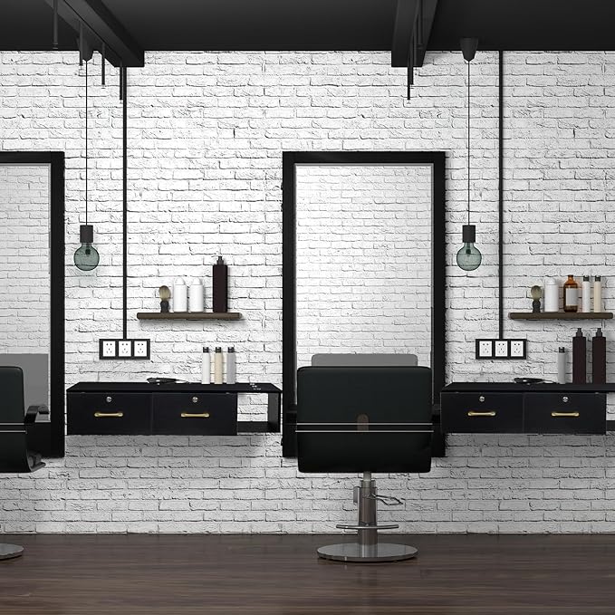 Wall Mount Styling Station for Hair Stylist,Wooden Hair Salon Station Storage Cabinet,Beauty Salon Storage Equipment,Beauty Spa Tool Organizer,with Drawers,for Barber Shop, Home, Bathroom (Black)