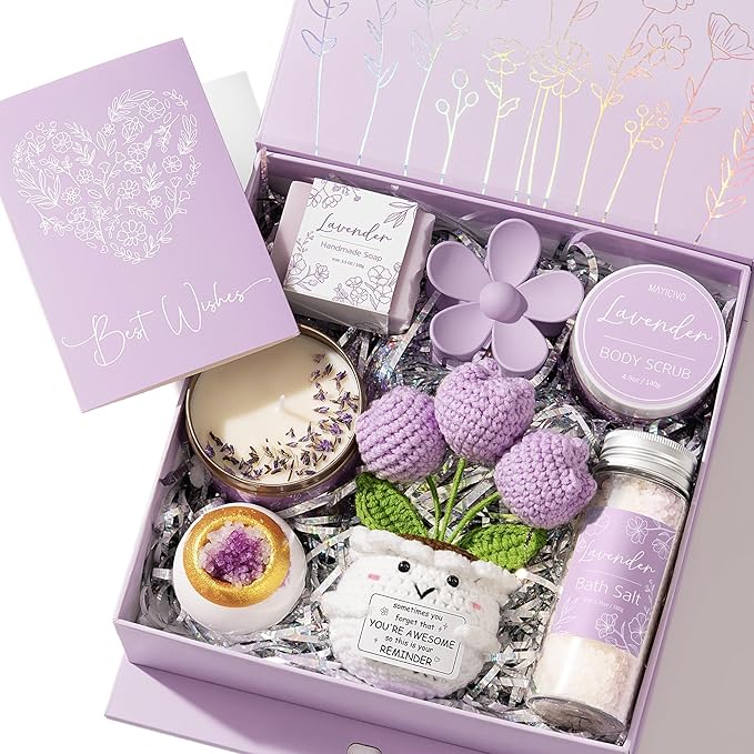 Spa Gifts for Women Bath Gift Set, Lavender Relaxing Spa Gift Baskets Home Bath Set Self Care Kit Care Package Thank You Birthday Mothers Day Easter Gifts for Women Mom Friends Sister Teen Girl Wife
