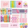 KYDA 66PCS SPA Party Supplies for Women, Include Face Masks, Hand Cream, Lip Balm, Under Eye Patches, Lip Mask, Foot Bath Bomb, Hair Tie and Hair Band, Spa Birthday Sleepover Party Supplies for Girls
