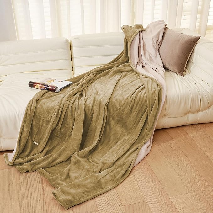 JET'S HOME Heated Blanket Twin 62"x84" - ETL&FCC Certified Flannel Electric Blanket Machine Washable Heating Throw with 4 Heating Levels 10 Hours Auto-Off Overheating Protection (Camel)