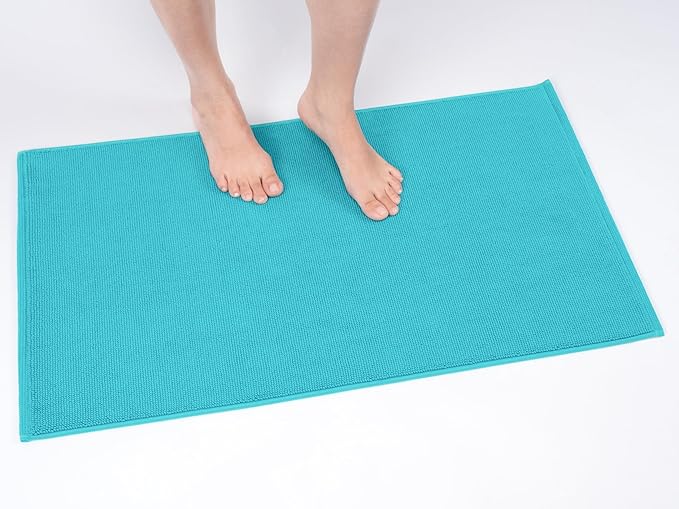 Cotton Paradise 100% Cotton Non Slip Bath Mats for Bathroom, 20x34 inch Soft Absorbent Quick Dry Machine Washable Floor Bath Mat, Turquoise Bath Rug