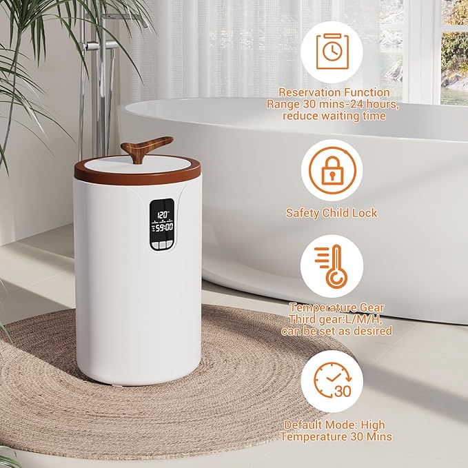 20L Towel Warmer for Bathroom with Adjustable Temperature, Timer Function, LED Display and Auto Shut-Off, Even Heating for Towels, Bathrobes & Blankets, Stainless Steel Liner, Separate Lid