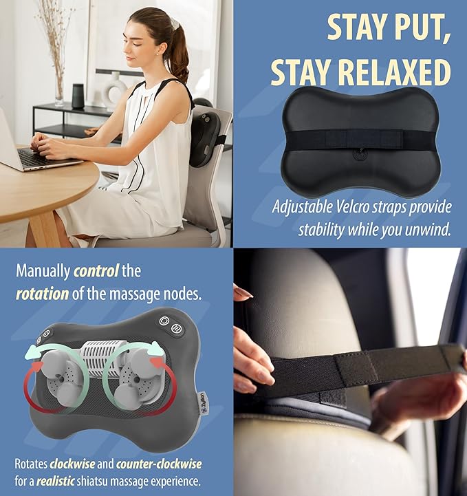 Zyllion Shiatsu Back and Neck Massager with Heat - 3D Electric Kneading Deep Tissue Massage Pillow with 2 Speeds for Muscle Pain Relief, Black, ZMA-34