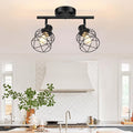 Baocuz 2-Lights Kitchen Light Fixtures Ceiling Mount, Adjustable Semi Flush Mount Ceiling Light with Metal Wire Cage, Vintage Track Spotlight Ceiling Fixtures for Dining Room, Farmhouse, Entryway