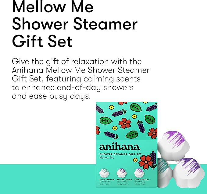 ANIHANA Shower Steamers Mellow Me 3 Pack Gift Set with Essential Oils, Paraben Free, Mint Refresher, Lavender Love, Floral Fantasy, 1.76 oz Each