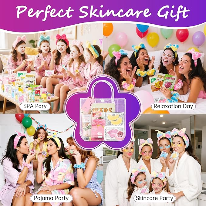 159Pcs Spa Party Supplies Set–12 Complete Spa Kits with Face/Lip/Eye/Hand/Foot Care + Birthday Party Essentials(Banner,Balloons,Curtains)–Perfect for Birthdays,Sleepovers,Slumber Parties & Relaxation