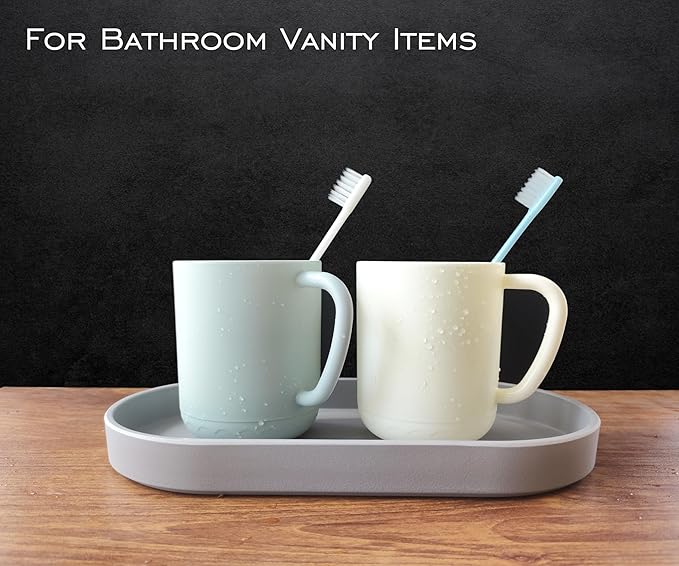 Gray Small Tray (10 inch), 3 Pack Oval Tray for Kitchen Counter, Bathtub Bathroom Vanity Items, Countertop Organizer, Coffee Accessory, Bar, Serving Seasoning, Salt and Pepper, Soap, Perfume.
