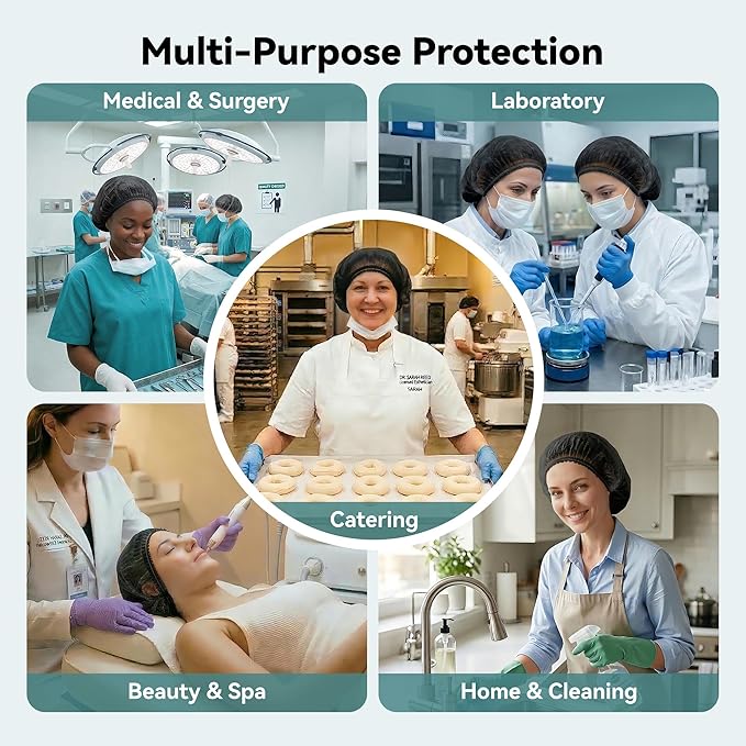 100Pcs Hair Nets for Women & Men -Hair Nets for Food Service Workers,Disposable Bouffant Caps for Women & Men, Elastic 21 Inch Non-Woven Head Covers for Kitchen, Cooking & SPA (Black)