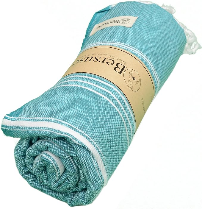 Bersuse Towels Anatolia XL Beach Blanket Throw Blanket Turkish Towel 100% Cotton Extra-Large Quick-Dry Lightweight Premium Peshtemal Towel - 61x82 Inches, Aqua (Set of 6)