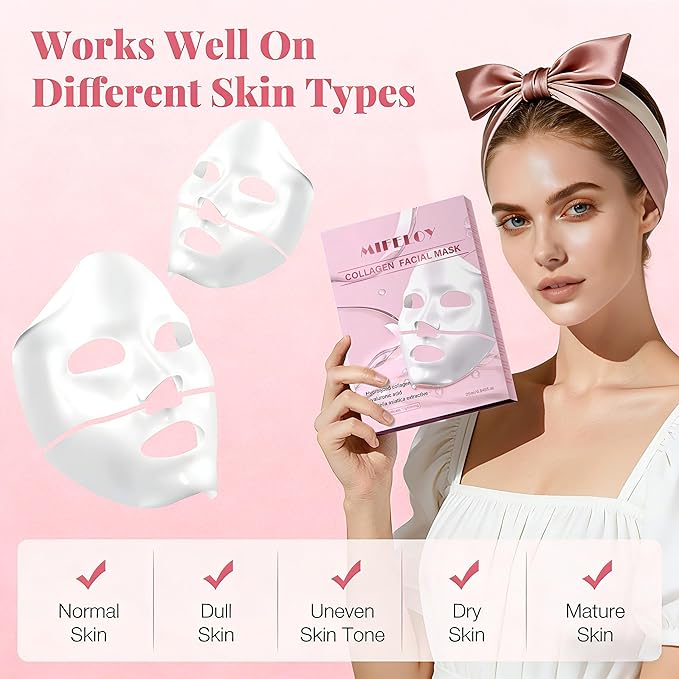 8 Pack Collagen Face Mask for Women, Hydrating Hydrogel Sheet Mask for Skin Elasticity & Pore Minimizing, Face Mask Skincare, Self Care Gift Set