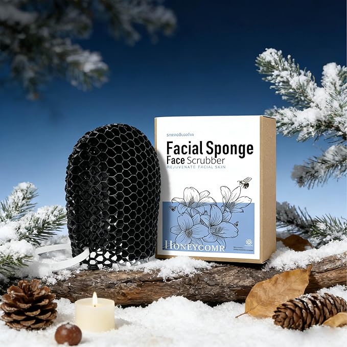 Facial Sponge - Deep Exfoliating Face Mitt, Honeycomb Face Exfoliator for Smoother, Younger Looking Skin, Dead and Dry Skin Remover for Men & Women, Grey