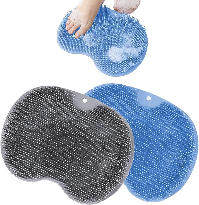 Shower Foot Scrubber, Wall Mounted Bath Massage Pad, Back Scrubber Back with Non Slip Suction Cups to Improve Circulation, Soothe Achy Feet (Grey+Blue)