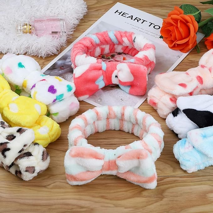Hishexin 8 Pack Spa Headbands for Women, Soft Bow Skincare Headband for Washing Face, Skincare, Salon & Makeup, Bulk Spa Party Favors, Ideal Christmas Gifts or Stocking Stuffers for Teen Girls