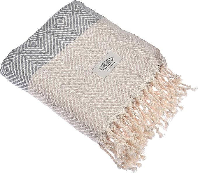 Beach Towel | Cotton Beach Towels, Easy to Carry, Sand Free, Highly Absorbent, Quick Dry, Turkish Towels for Travel Camping Bath Sauna Beach Gym Pool Yoga SPA by Lahammam, Design, Beige
