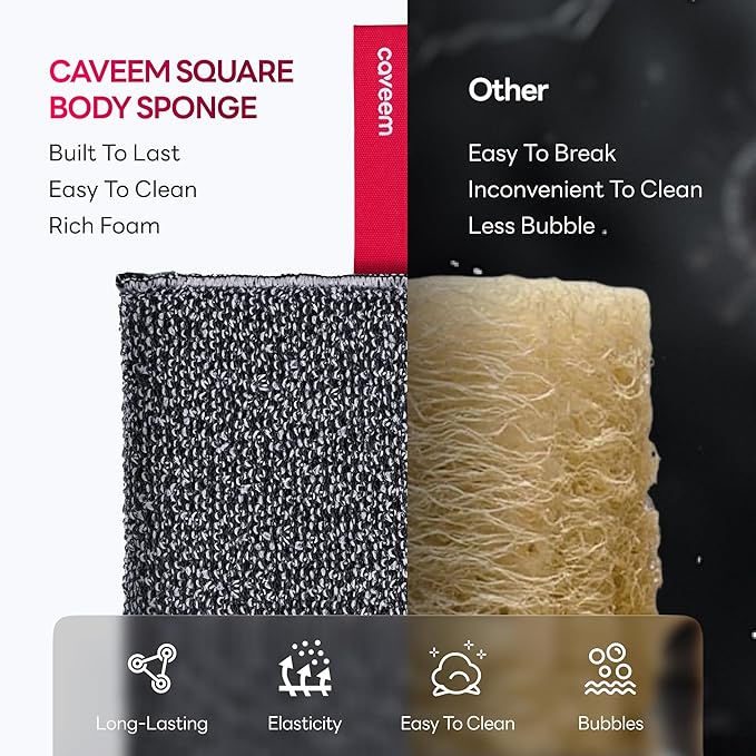 Caveem Exfoliating Body Scrubber, Rough Exfoliation Body Exfoliator Sponge for Remove Dead Skin, Body Exfoliating Sponges, Bath and Body Exfoliate Buffer, Mens and Womens Sponge for Shower (2 Pack)