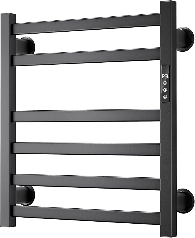 Electric Towel Warmer Wall Mounted, 6 Bar Heated Towel Rack with Intelligent Timer & Temp Control, Plug-in/Hardwire, Left and Right Compatible