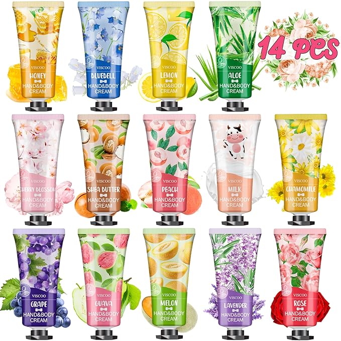 VISCOO 14 Pack Hand Cream Gifts Set for Women, Mothers Day Gifts, Teacher Appreciation Gift, Nurses Week Gift, Bulk Gifts for Women, Moisturizing Mini Hand Lotion Travel Size for Dry Cracked Hands