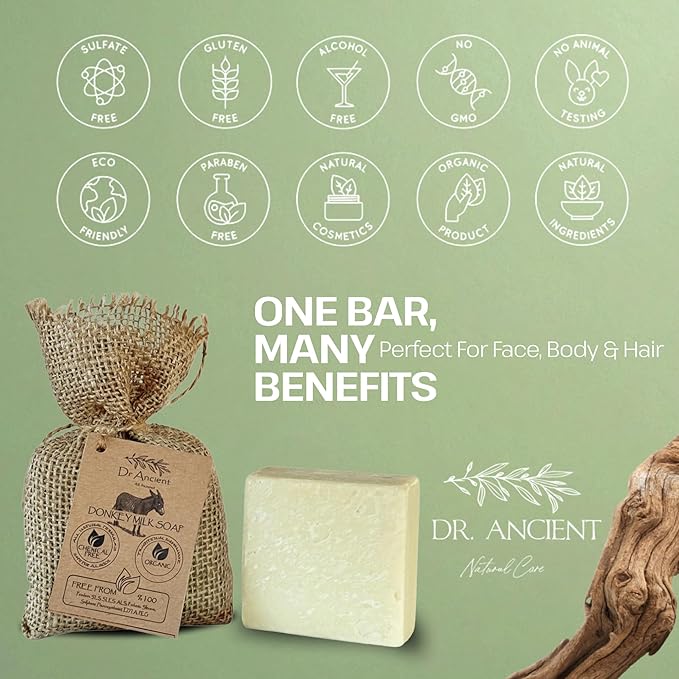Dr.Ancient Donkey Milk Soap Bar Natural Moisturizing Milk Soap Ancient Inspired Handmade for Face and Body Gentle Cleanser for Sensitive and Dry Skin 5 oz