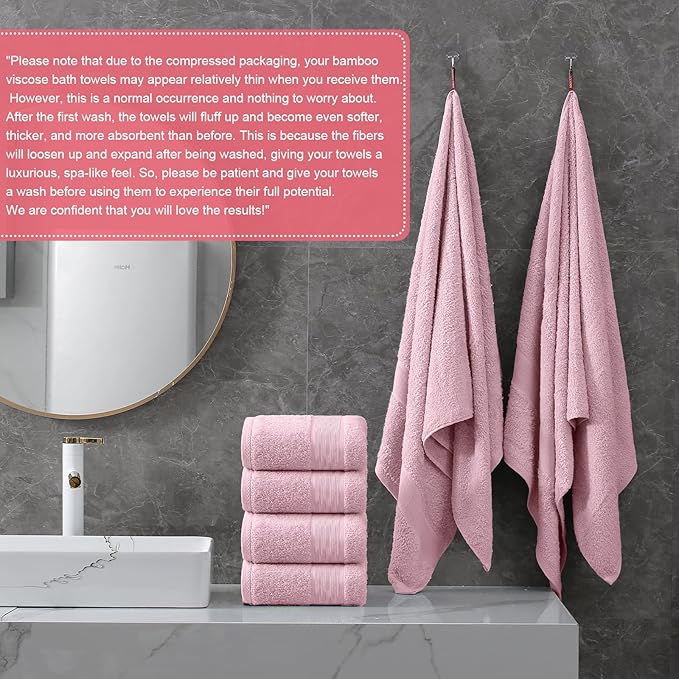 Aibaser Bath Towels - Natural, Ultra Absorbent Towels for Bathroom, Travel, Gym, Shower and Spa (2 Piece Set) (Pink, 35 in x 70 in)