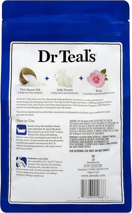Bundle of Dr Teals Calm & Serenity with Rose Essential Oil (Made with Milk Protein): Pure Epsom Salt Soaking Solution 3 LBS & Foaming Bath 34 FL OZ