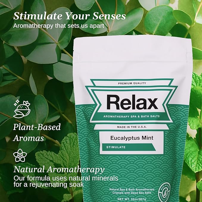 Relax Spa & Bath Aromatherapy Bath Salts for Hot Tub, Bath, or Spa, 2LB Bag Infused with Magnesium, Bath Salt for Soaking, Eucalyptus Mint Scent