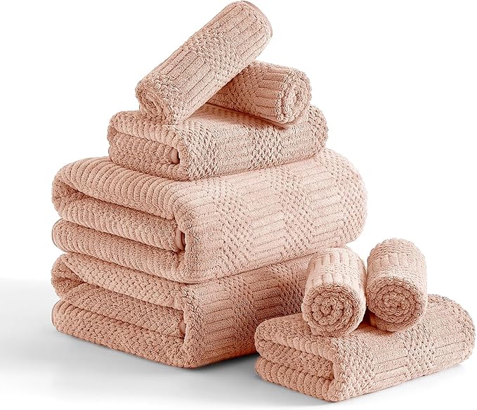 8 Piece Bath Towel Set-2 Oversized Bath Sheets(35"x70"),2 Hand Towels,4 Washcloths-Extra Large Microfiber Towel Sets,Less Lint Highly Absorbent & Quick Dry Bath Towels for Bathroom Gym Pool,Orange