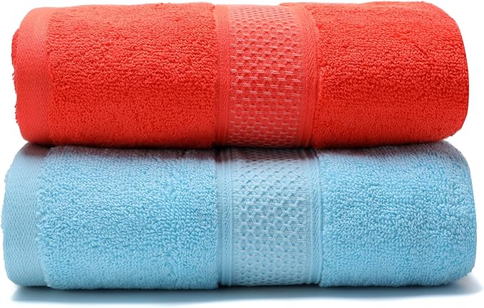 Cotton Bath Towels Set, 2-Piece Set(27x55 Inches) Super Absorbent Quick Drying, Soft,Suitable for Bathroom, spas, Gyms,Gift(Watermelon Red,Sky Blue)