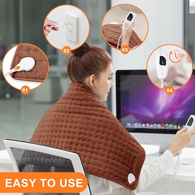 Deepsoon Heating Pad,Electric Heating Pads for Back,Neck,Moist Heating Pad for Abdomen Shoulder Knee Legs,Dry/Moist Heat&Auto Shut Off,Mother's Day Birthday for Men and Women,Brown,33x17 Inch