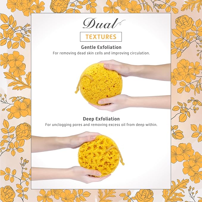 Spongentle Loofah Sponge for Shower and Bathing, Bath Sponge with Dual Texture, Shower Pouf for Gentle and Deep Exfoliation, Large Size Body Scrubber for Men & Women, PU Foam, 37% More Lather, 2 Pack