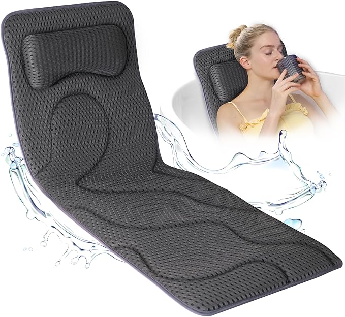 Poemland Full Body Bath Pillow for Tub -Soft Bathtub Pillow for Full Back, Head and Neck Support, Quick Dry Bath Cushion, Tub Pillow with 168 Suction Cups, Bathtub Accessories for Gift