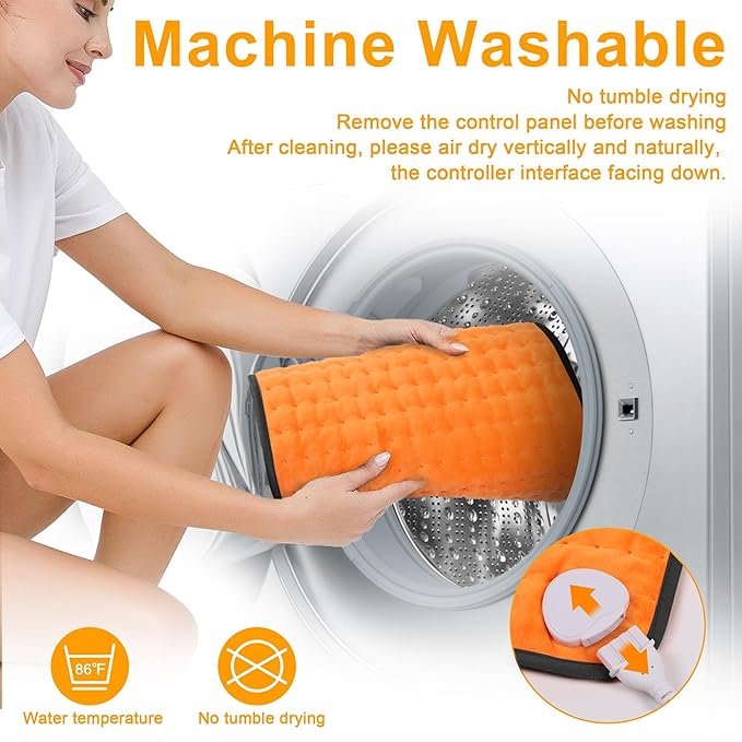 Deepsoon Heating Pad,Electric Heating Pads for Back,Neck,Moist Heating Pad for Abdomen Shoulder Knee Legs,Dry/Moist Heat&Auto Shut Off,Mother's Day Birthday for Men and Women,Orange Black,24x12 Inch