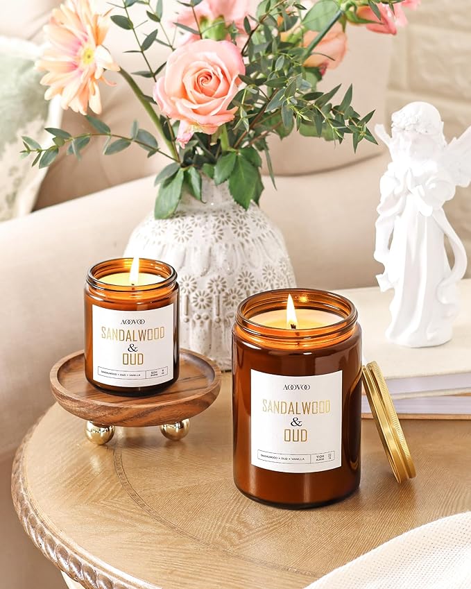 AOOVOO Sandalwood Oud Candle - Large Scented Candles 22oz, Soy Candles, Aromatherapy Candle, Soy Wax Candle