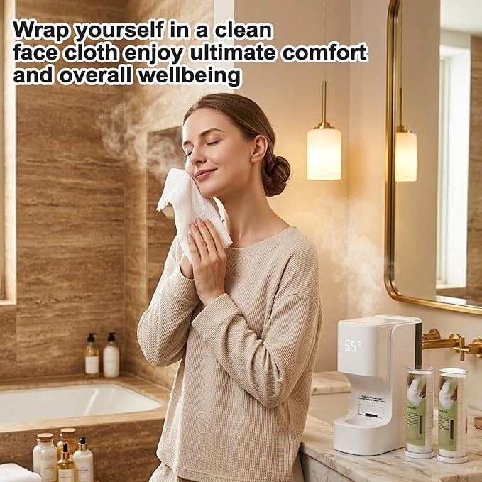 Hot Towel Dispenser, Smart Hot Face Towel Dispenser, 5-Second Rapid Heating, Automatic Heating & Dispensing, 131°F Constant Temperature, Includes 20 Compressed Towels, for Spa Bathroom & Home, White