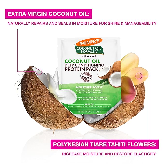 Palmer's Coconut Oil Formula Moisture Boost Protein Pack, Hair Treatment for Dry, Damaged, Over-Processed and Colored Hair, 2.1 Ounce (Pack of 12)