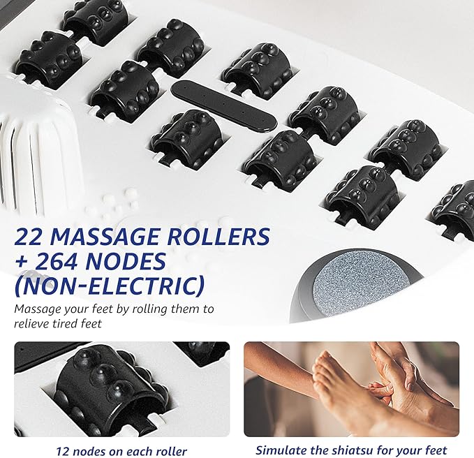 Mia&Coco Foot Bath Spa Soak Tub, Massager with Heat, Bubbles,Vibration,Auto & Manual Temperature Control & Pedicure Feet Spa, Warm Soothing Soak Relief with 22 Removable Rollers (Black&White)
