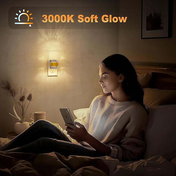 JandCase Night Lights Plug into Wall, Dusk to Dawn Sensor, 3000K Soft White LED, Acrylic Bubble Design, 0-100lm Adjustable Brightness, 2-Pack for Bedroom, Bathroom, Living Room, Hallway