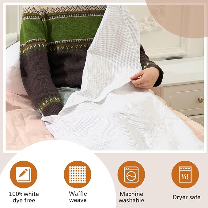 Juexica 1 Pack 70" x 30" Sauna Blanket Insert Towel Cotton Soft Waffle Comfortable Absorbent Towel for Infrared Sauna Blankets Spa, Soft Reusable and Machine Washable (White)