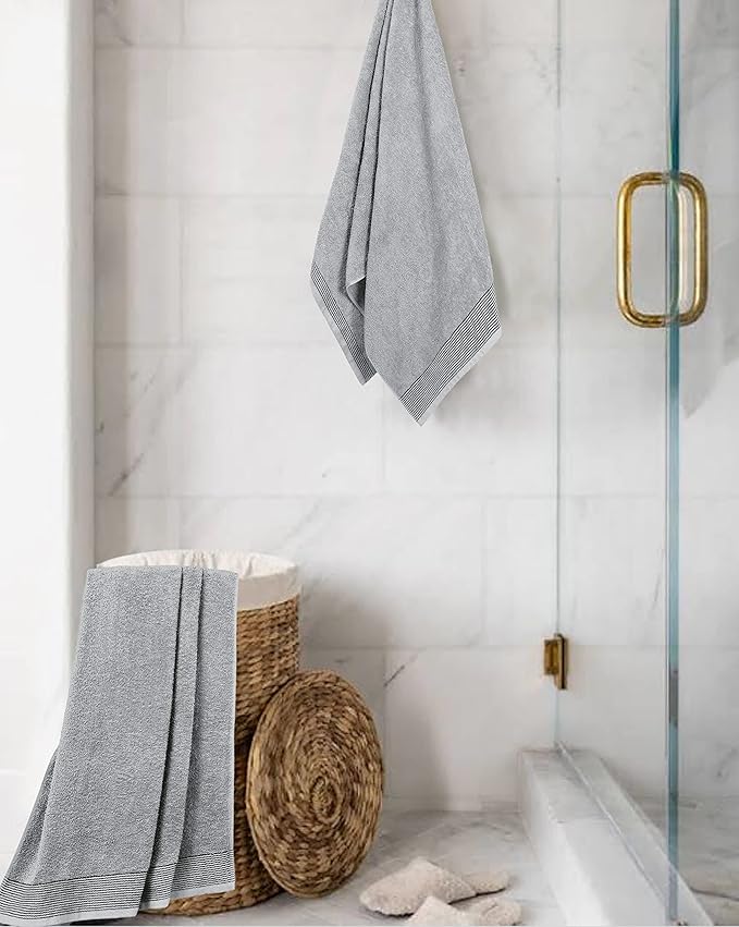 Belizzi Home Ultra Soft 2 Pack Oversized Bath Towel Set 28x55 inches, 100% Cotton Large Bath Towels, Ultra Absorbant Compact Quickdry & Lightweight Towel, Ideal for Gym Travel Camp Pool - Light Grey