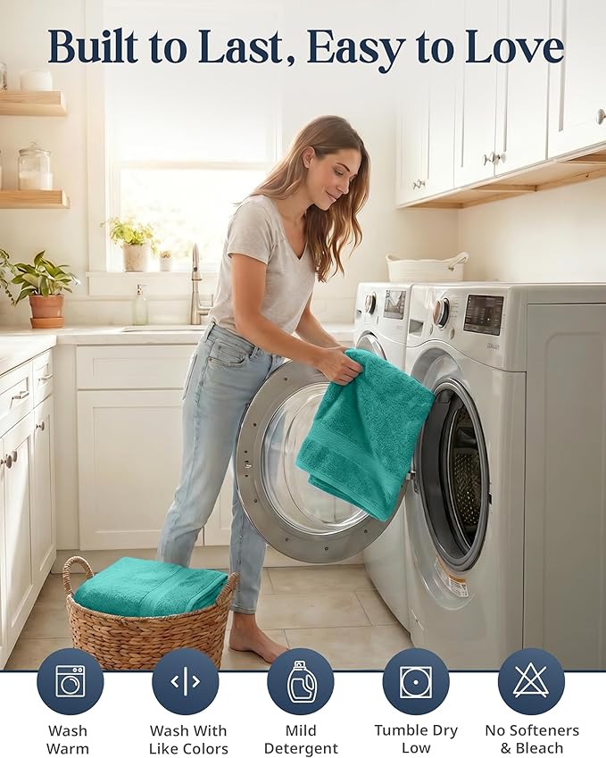 LANE LINEN 100% Cotton Bath Towel Set - 6 Pieces - Softer, Durable & Highly Absorbent - 2 Bath, 2 Wash cloths, 2 Hand Towels for Bathroom - Family Set, Premium Quality & OEKO-TEX Certified - Teal