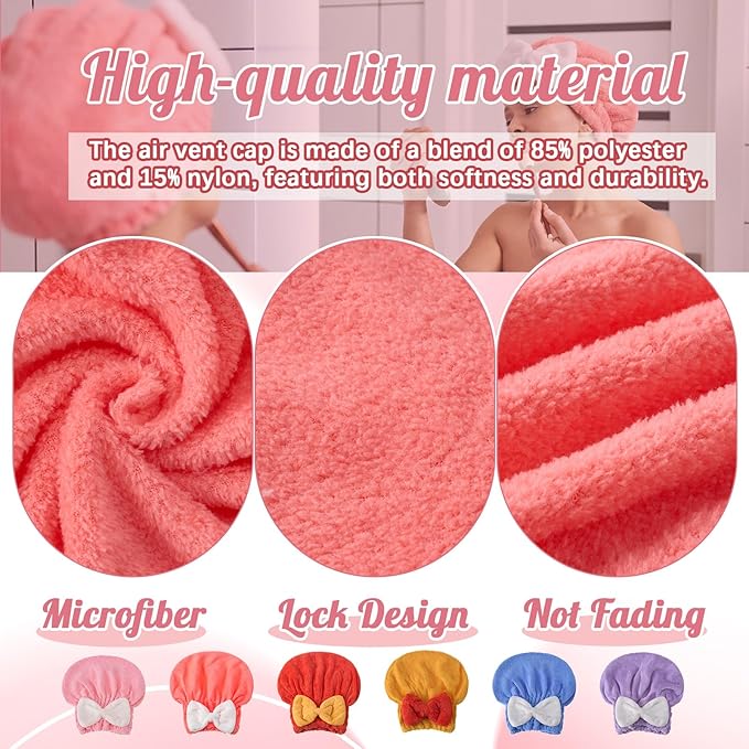 18 Pcs Hair Drying Caps with Cute Bow Fast Drying Soft and Absorbent Wet Hair Towel Wrap Turban Wraps for Girls and Women