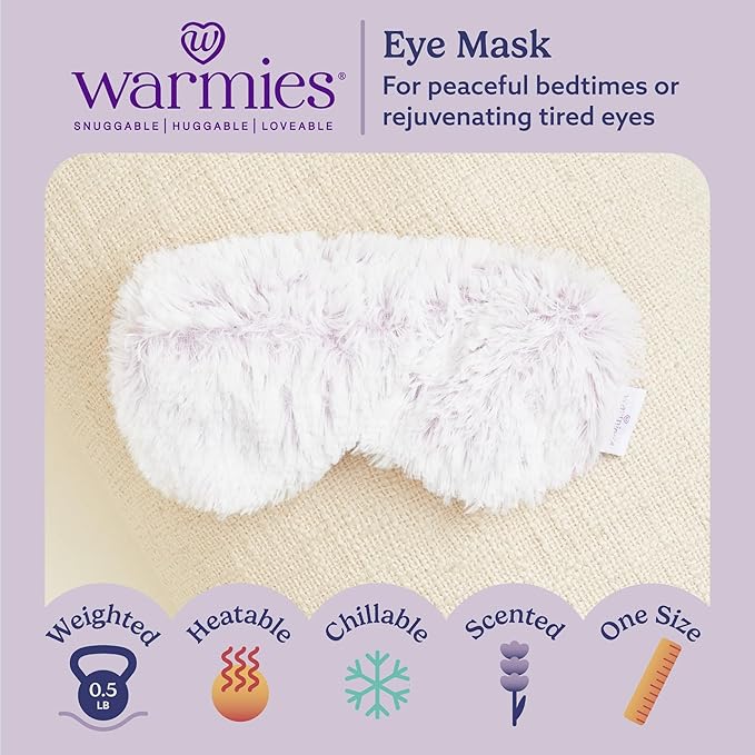 warmies Microwavable Eye Mask for Warmth & Comfort - Heating & Cooling Compress for Calming Relaxation - Weighted & Heated Eye Mask with Scented Lavender for Sleeping - Marshmallow Lavender